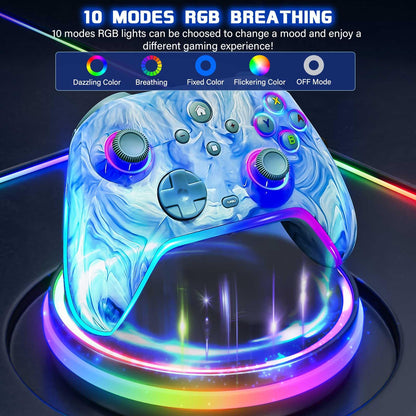 JAVRUNWOF Wireless Pro Controller for Switch - 1200mAh, RGB Lights, Programmable, Glacier Cyan