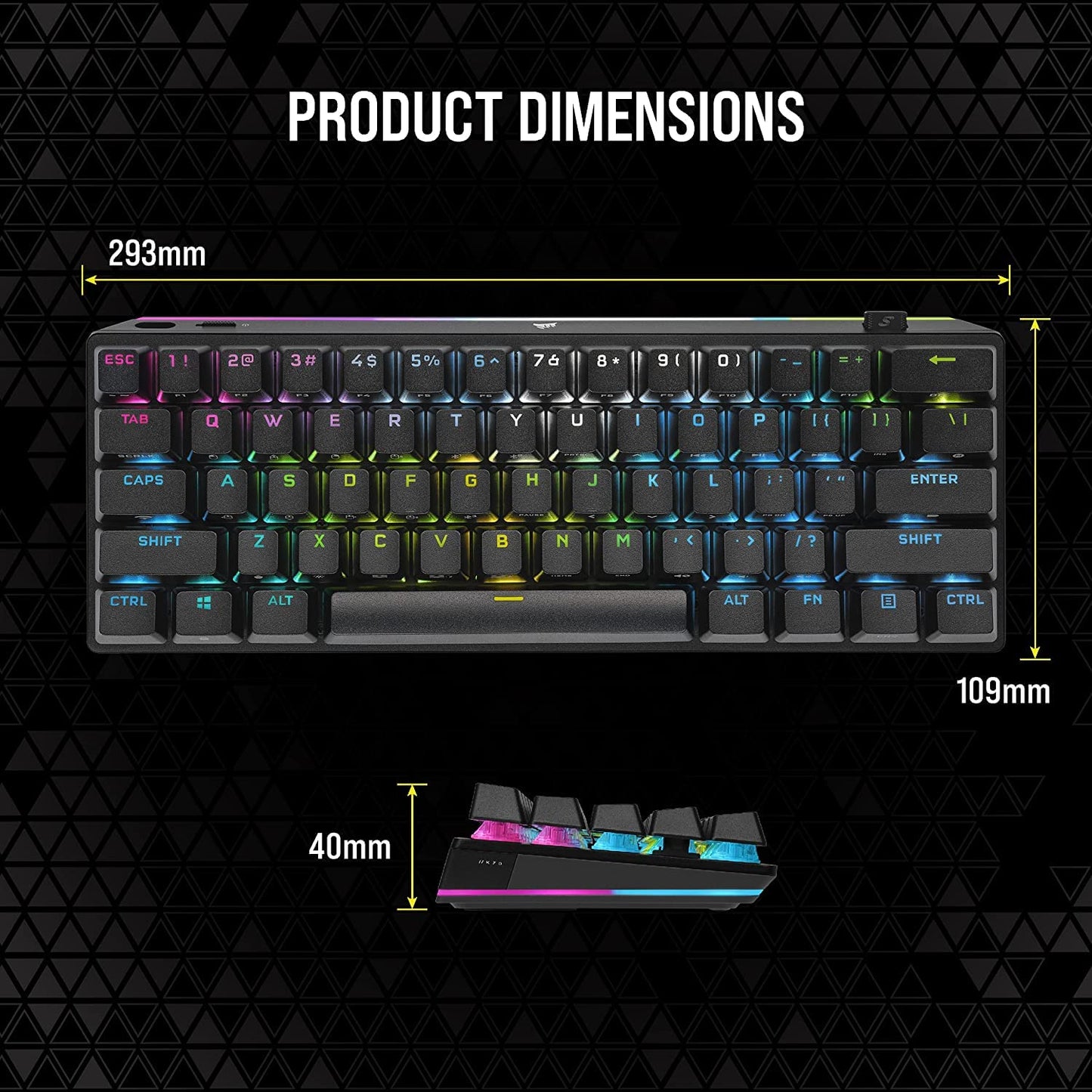Corsair K70 PRO MINI Wireless RGB Mechanical Gaming Keyboard - 60% Size, Black, Cherry MX Speed, Aluminum Frame, Model CH-9189014-NA