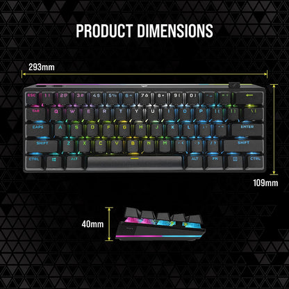 Corsair K70 PRO MINI Wireless RGB Mechanical Gaming Keyboard - 60% Size, Black, Cherry MX Speed, Aluminum Frame, Model CH-9189014-NA