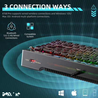 Machenike KT68 Pro 65% RGB Wireless Mechanical Gaming Keyboard, Hot Swappable Brown Switch, Transparent Black, Customizable LED Screen