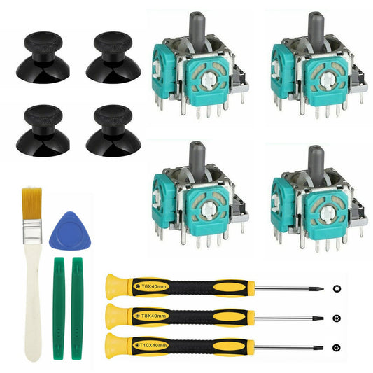 Replacement Thumbsticks for Xbox One SX controller  4pcs 3D Joystick Parts Analog caps with Repair Tools Kit  T6 T8 T10 Screwdriver compatible with Xbox One SX controller