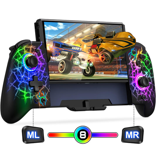 Switch Controllers  Hall Effect Joystick (No Drift) Switch Joypad for Nintendo Switch/OLED  Full-Size Grip Wireless Switch Pro Controller with 9 Color Lights. Ideal for Those Who Prefer Handheld Mode