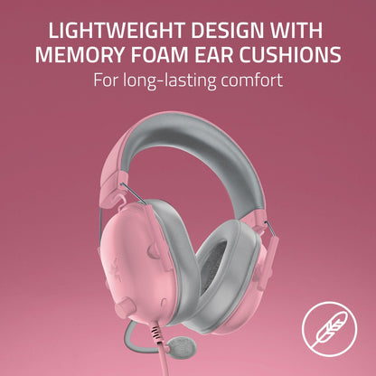 Razer BlackShark V2 X Gaming Headset - 50mm Drivers, Cardioid Mic, Lightweight, Quartz Pink, 3.5mm Jack, For PS5, Xbox Series X