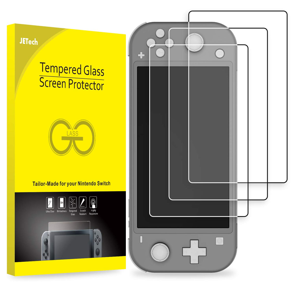 JETech Screen Protector for Nintendo Switch Lite 2019, Tempered Glass Film, HD Clear, 3-Pack