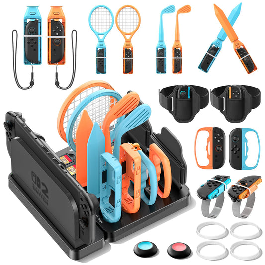 Switch 2 Sports Accessories Bundle with Organizer Station Compatible with Nintendo Switch 2 Console & Joy-con  Storage and Organizer for Switch Sports Games  Family Sports Games Pack Accessories Kit