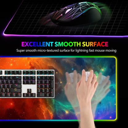 AIMSA RGB Gaming Mouse Pad - Extended 35.4"x15.8", Non-Slip Rubber Base, Galaxy Nebula, 14 Lighting Modes, Waterproof