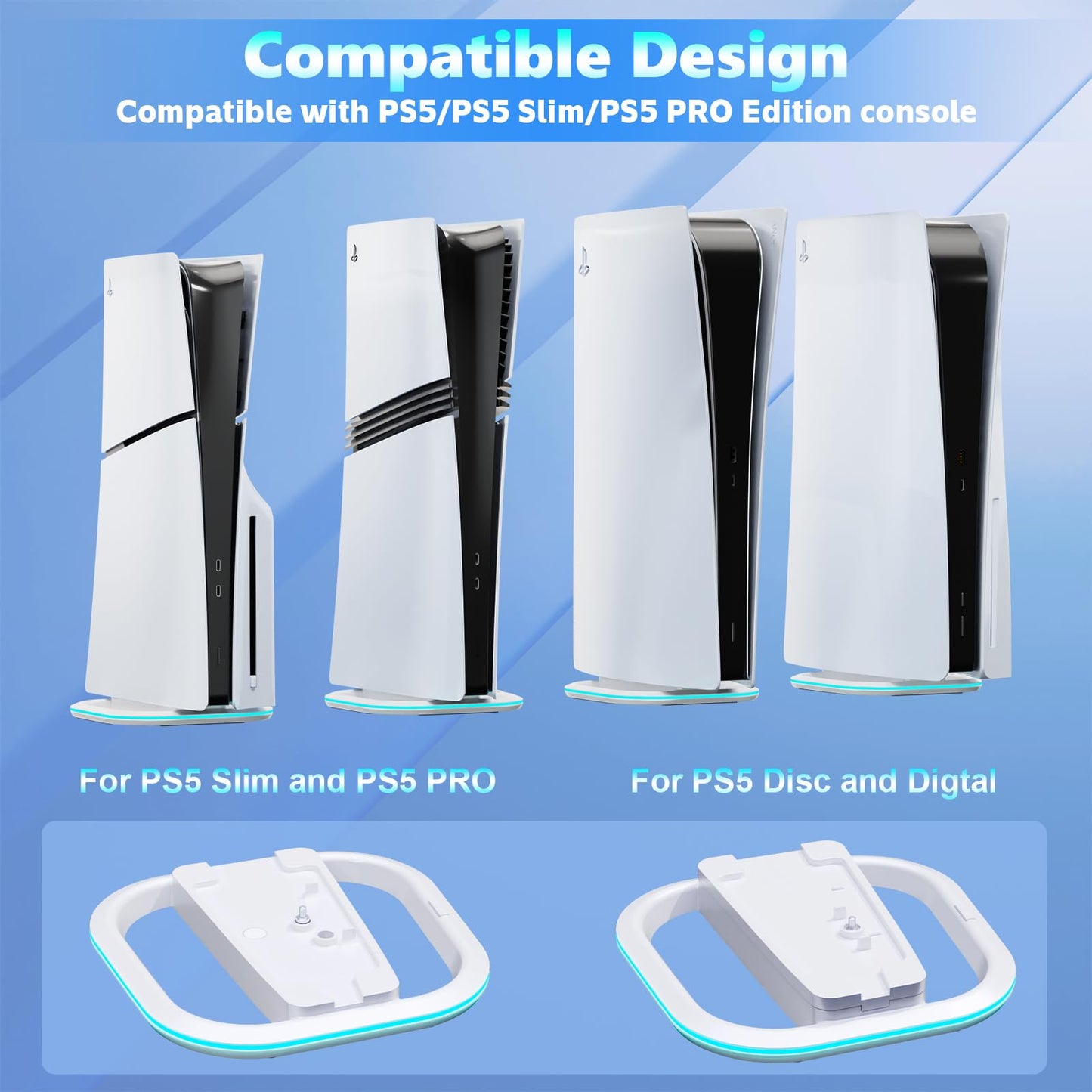 HONCAM PS5 Vertical Stand with 7 RGB Lights, White Holder for PS5/PS5 Slim/PlayStation Pro