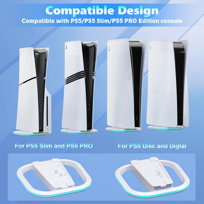 HONCAM PS5 Vertical Stand with 7 RGB Lights, White Holder for PS5/PS5 Slim/PlayStation Pro