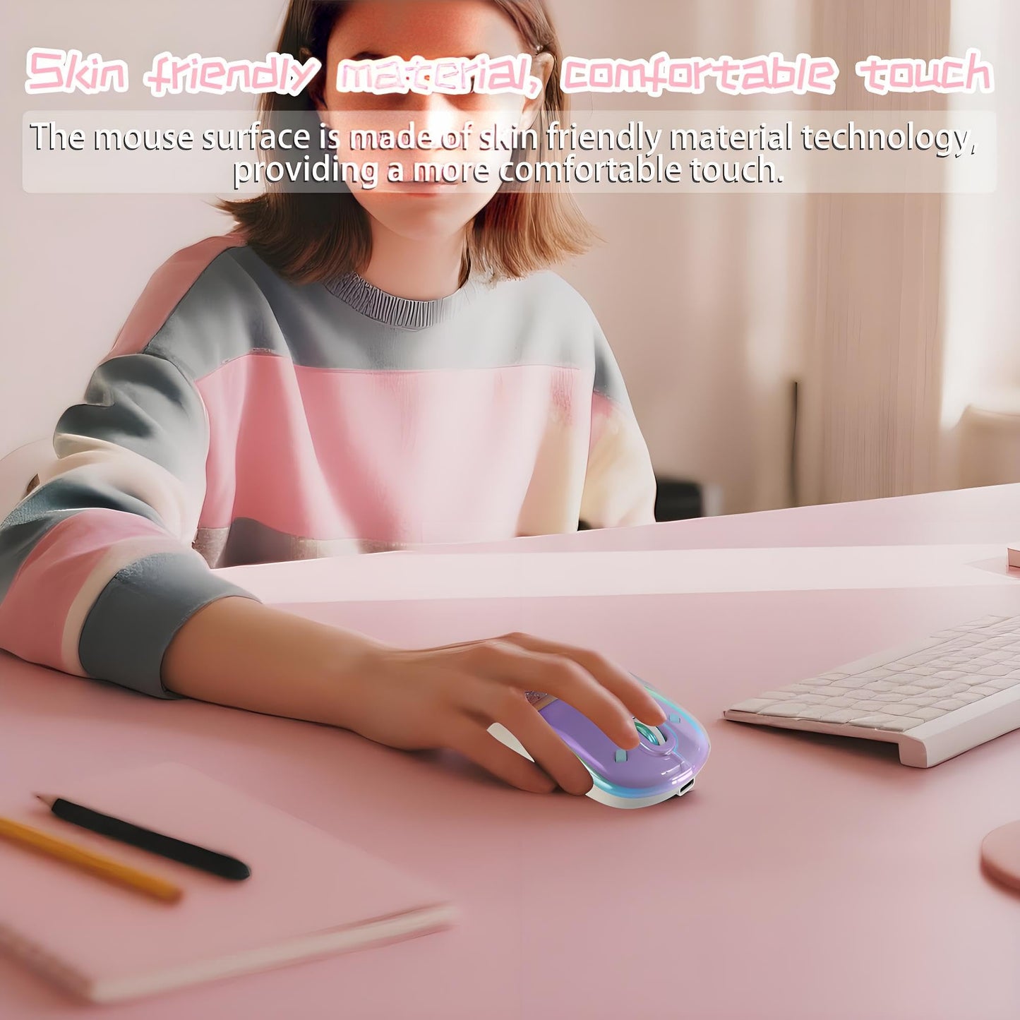 elec Space Wireless Bluetooth Mouse - Rechargeable, Silent, RGB Lighting, Ergonomic, Purple