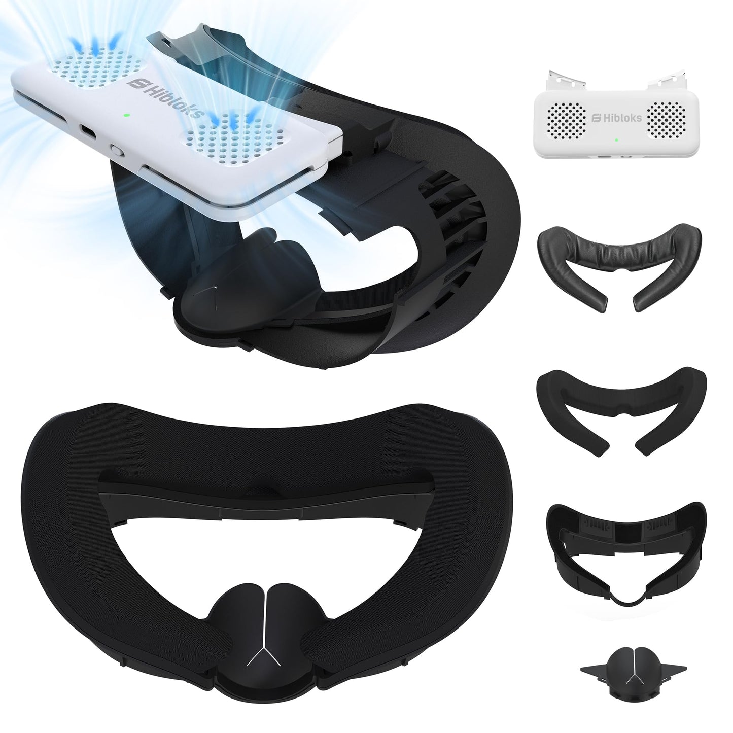 HiBloks Face Cover Pad with Cooling Fan for Meta Quest 3 Accessories  2Pcs Face Cushion Cover Compatible with Oculus Quest 3 Fan Cooler  Replacement Facial Interface Relieve Lens Fogging (2 Speeds)