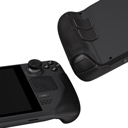 PlayVital Premium Split Handle Grips Soft Rubber Grip Pads for Steam Deck LCD & OLED  Trackpads Skin Grip Trigger Back Button Grip Stickers Set with Thumb Grip Caps - Hexagonal Diamond Textured Black