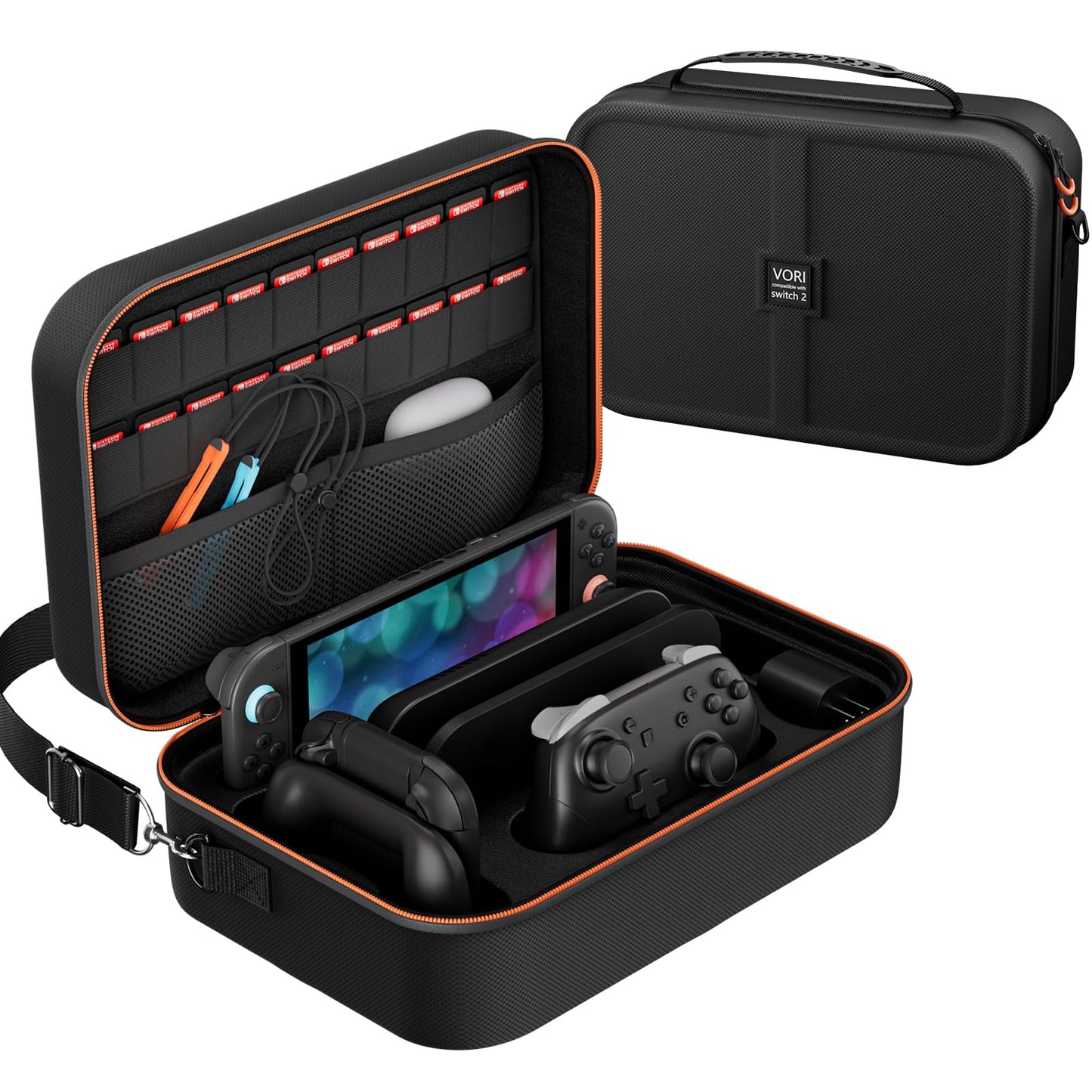 VORI Switch 2 Case for Nintendo Switch 2(2025)  Hard Shell Travel Carrying Case with 20 Game Card Slots  Fits Switch 2 Console & Pro Controller Accessories  Black