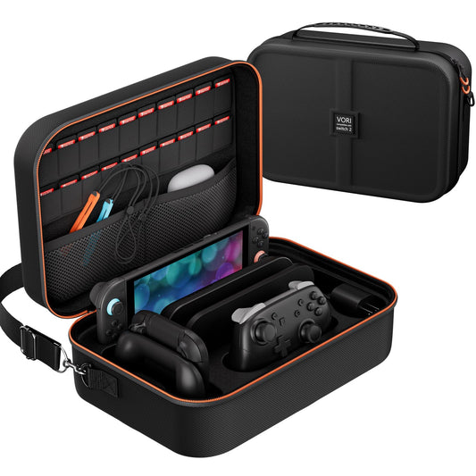 VORI Switch 2 Case for Nintendo Switch 2(2025)  Hard Shell Travel Carrying Case with 20 Game Card Slots  Fits Switch 2 Console & Pro Controller Accessories  Black