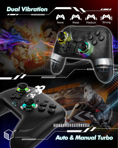 GMBACK Wireless Pro Controller for Nintendo Switch/Lite/OLED - Bluetooth, Vibration, Motion Control, RGB, Turbo, Programmable