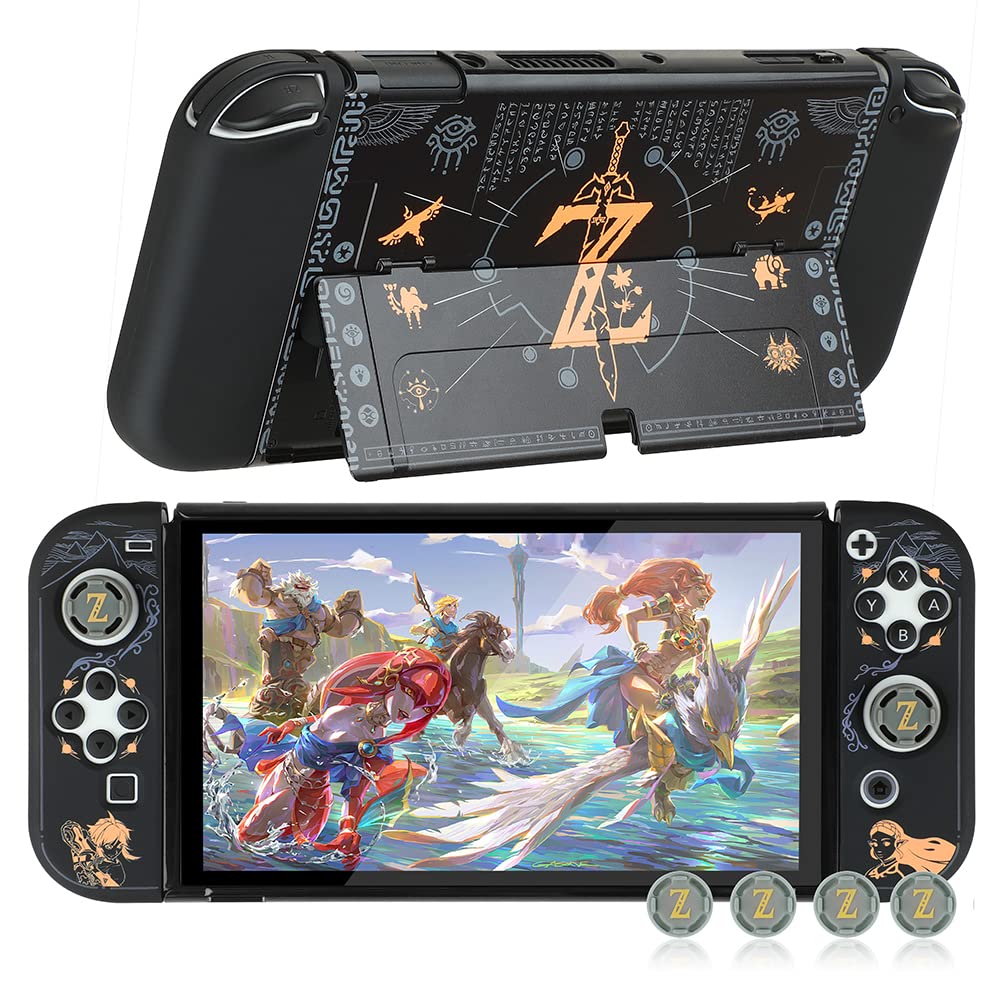 Dockable Protective Case Compatible with Switch OLED 2021  Hard Shell Case Cover for Switch OLED 7 Inch and Joy-Con Controllers with 4 Thumb Grips Zelda Switch OLED Carrying Case (Zelda)
