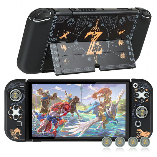 Dockable Protective Case Compatible with Switch OLED 2021  Hard Shell Case Cover for Switch OLED 7 Inch and Joy-Con Controllers with 4 Thumb Grips Zelda Switch OLED Carrying Case (Zelda)