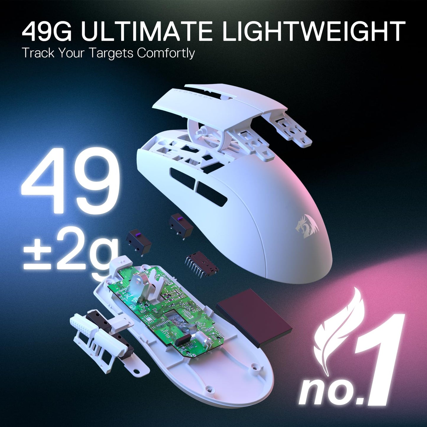 Redragon M916 PRO Wireless Gaming Mouse - 4K Polling Rate, 26K DPI, Ergonomic Grip, Ultra-Light, White