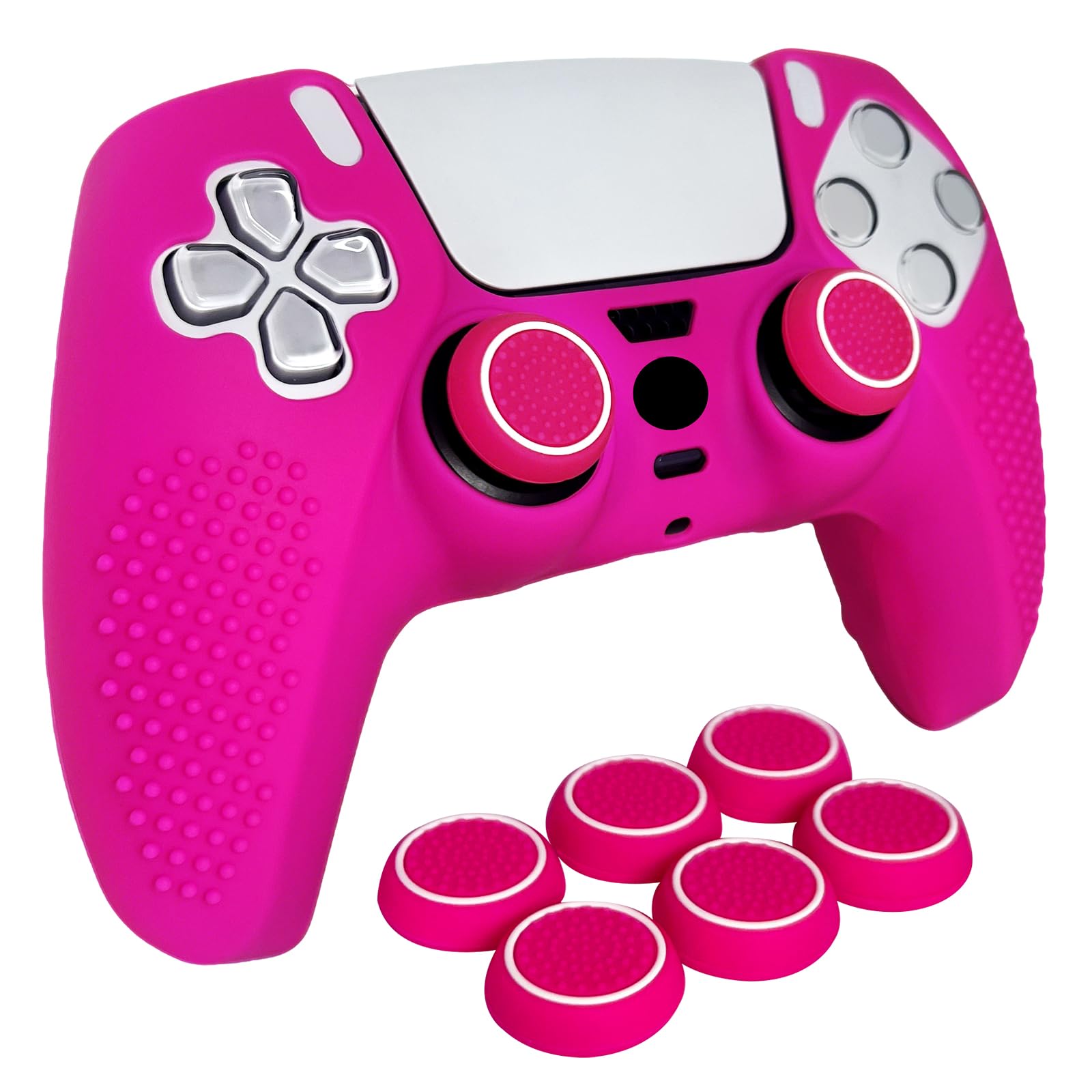 HLRAO Anti-Slip Pink PS5 Controller Skin Studded Edition Protective Silicone Cover Skin Grips Compatible with PS5/Slim/Pro Controller and 6 PCS Thumb Grips Caps.