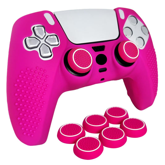 HLRAO Anti-Slip Pink PS5 Controller Skin Studded Edition Protective Silicone Cover Skin Grips Compatible with PS5/Slim/Pro Controller and 6 PCS Thumb Grips Caps.