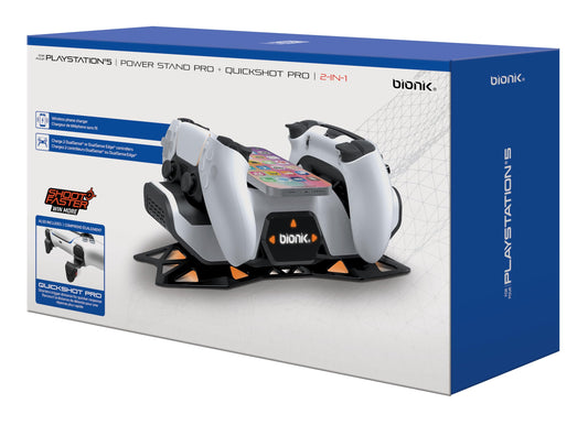 Bionik Power Stand Bundle: Chargers for PlayStation 5  Quickshot Trigger Stop  iPhone Chargers  PS5 Bundles  2 in 1  BNK-9125