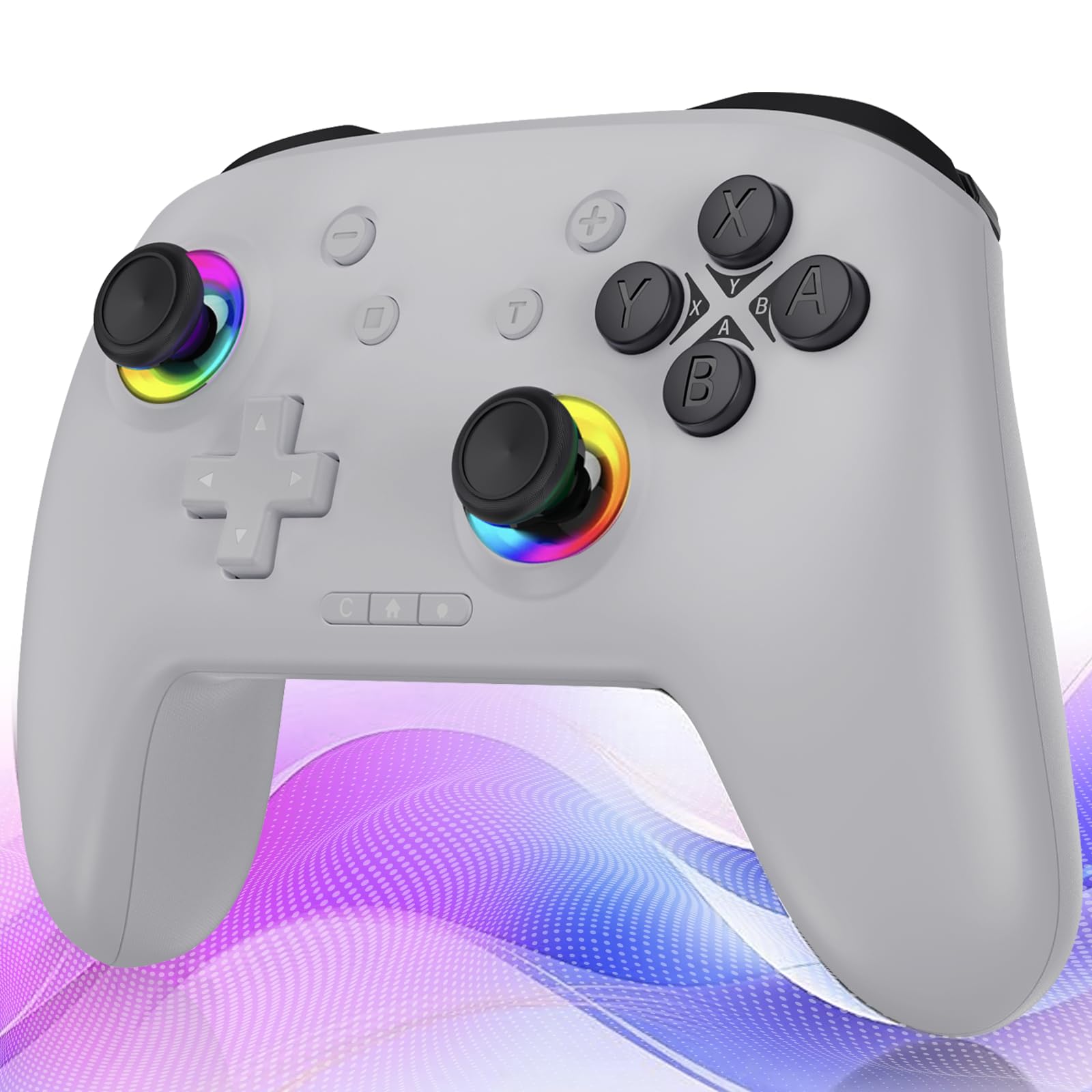 GAMEASY Switch 2 controller - Enhanced Wireless Bluetooth Controller with Wake Up/Hall Joysticks/Programmable/Turbo/9 RGB Lighting - Work for Switch2/1/oled/lite Windows PC Android IOS and Steam Light gray