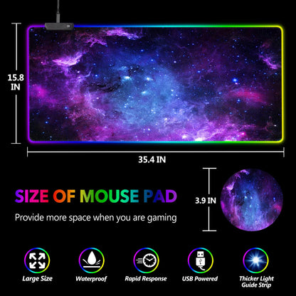 DINKY RGB Gaming Mouse Pad - Large 35.4"x15.8" XL, Nebula Universe, 14 Lighting Modes, Water Resistant Keyboard Mat