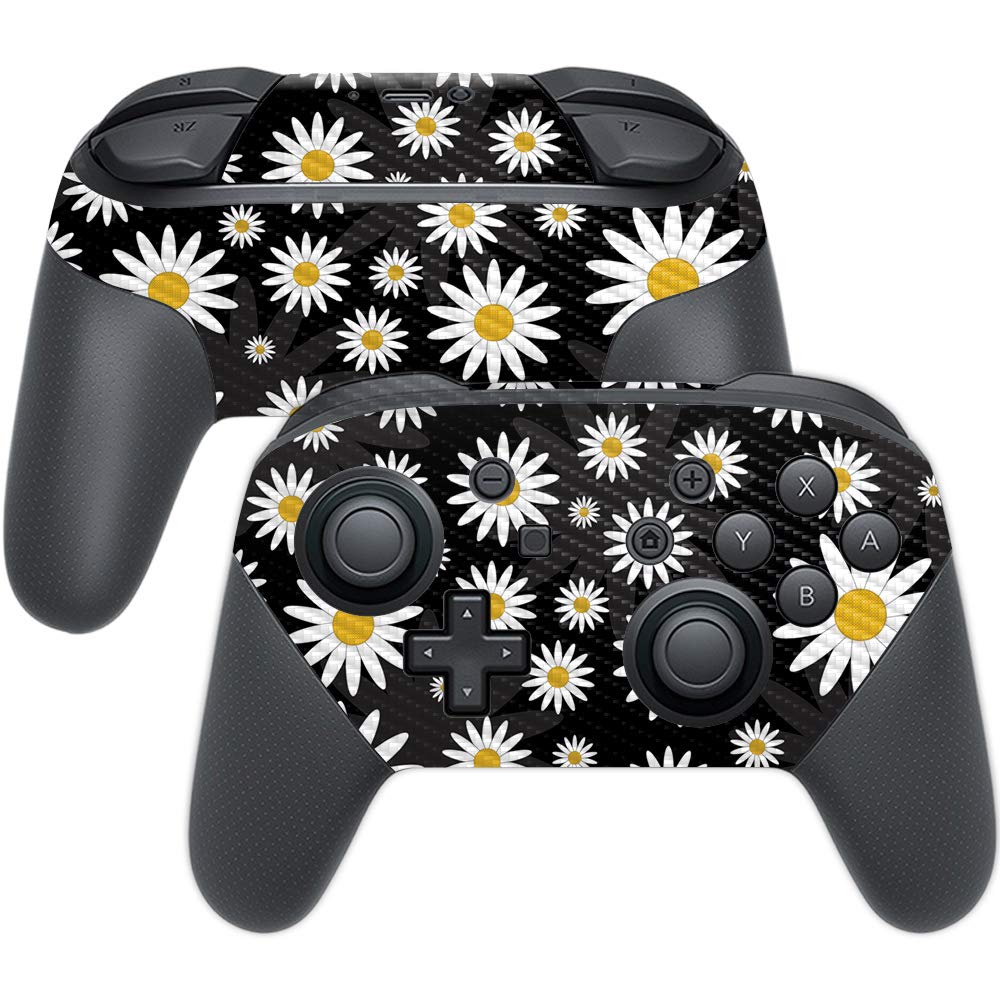 MightySkins Carbon Fiber Skin for Nintendo Switch Pro Controller - Daisies | Protective  Durable Textured Carbon Fiber Finish | Easy to Apply  Remove  and Change Styles | Made in The USA