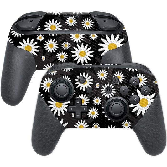 MightySkins Carbon Fiber Skin for Nintendo Switch Pro Controller - Daisies | Protective  Durable Textured Carbon Fiber Finish | Easy to Apply  Remove  and Change Styles | Made in The USA