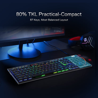Redragon K621 TKL Wireless RGB Mechanical Keyboard - Black, 80% Ultra-Thin, Low Profile, Linear Red Switches, Dedicated Media Control