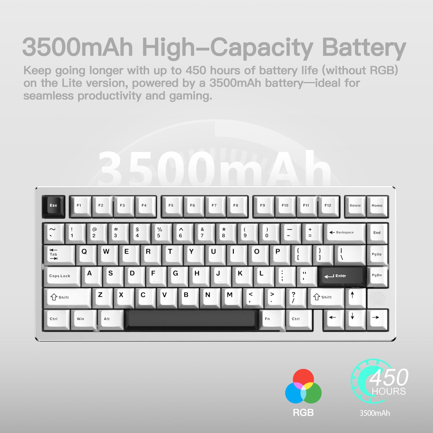 KEEBMONKEY WOBKEY 75% Mechanical Keyboard - Triple-Mode Connectivity, RGB, Violet Switch, Silver, Standard Model