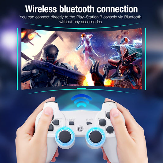 Powerextra PS-3 Wireless Controller Gamepad - Rechargeable Remote Control for PlayStation 3, White