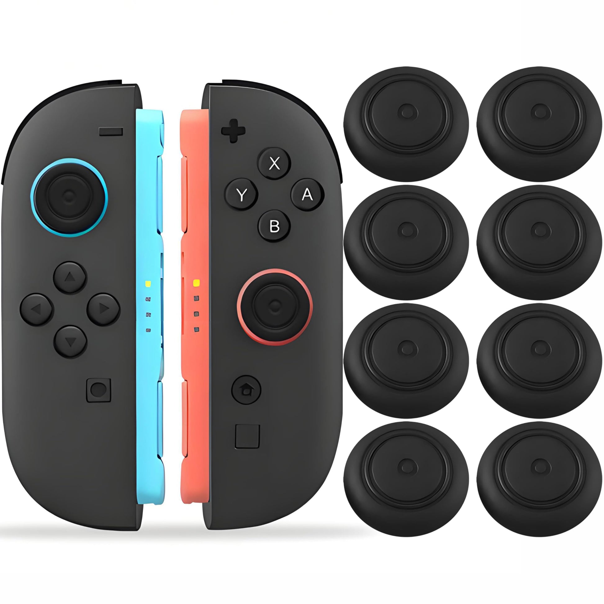QUBAMG Switch 2 Thumb Caps - 8PCS Soft Silicone Joystick Covers, Non-Slip, Black