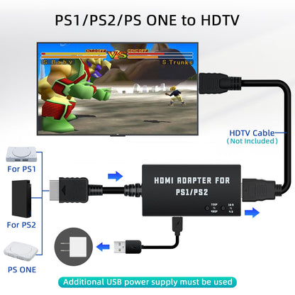 Mcbazel HDMI Adapter for PS2/PS1 - 480p/720p Support, 4:3/16:9 Aspect Ratio, Black, Model MT-010014