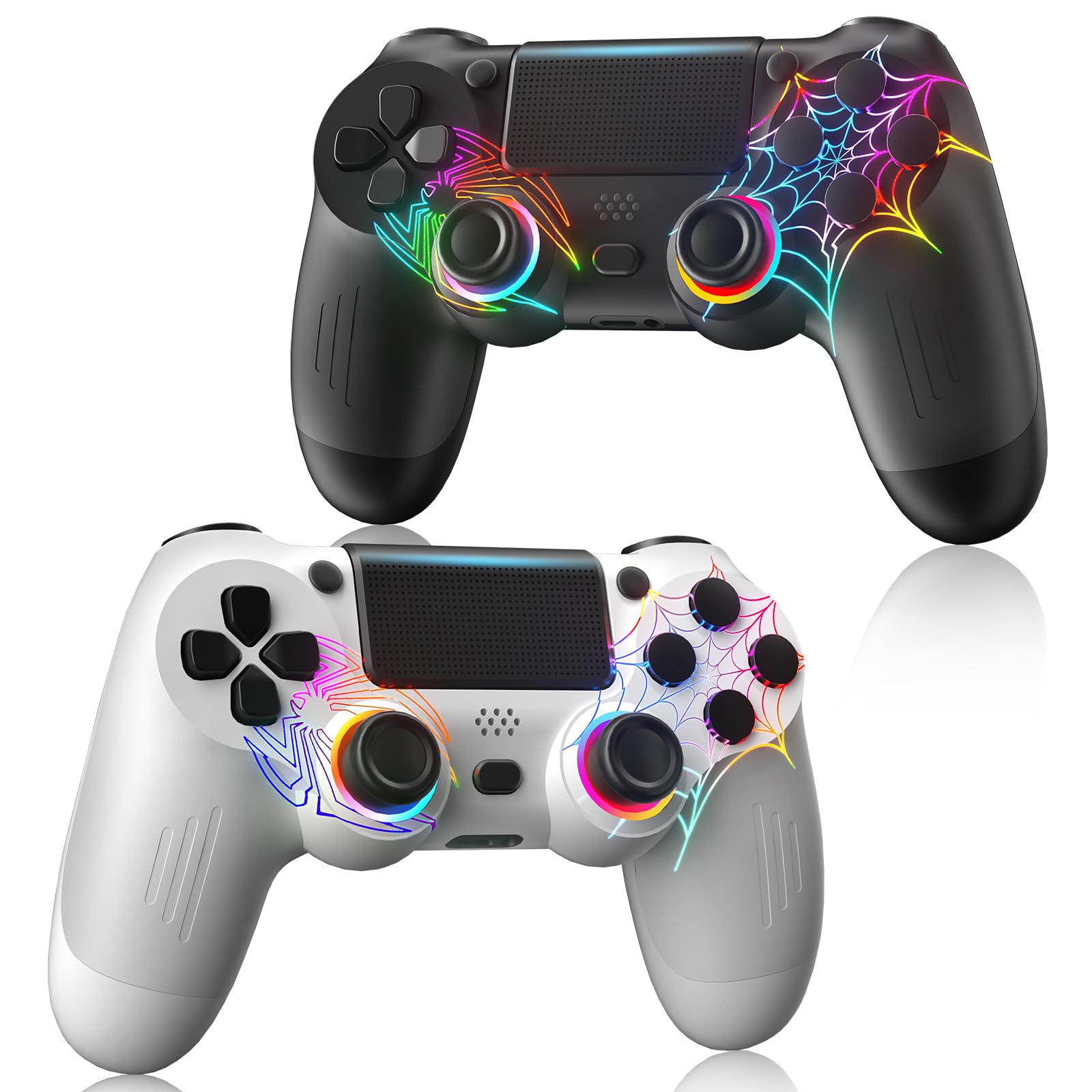 Controller Wireless for PS4 - Spider Pattern Design  1000mAh Battery  Adjustable RGB  Double shock  6-Axis Gyro  Built-in Speaker  3.5mm Audio Jack  Controller fit for PlayStation 4/Pro/Slim/PC