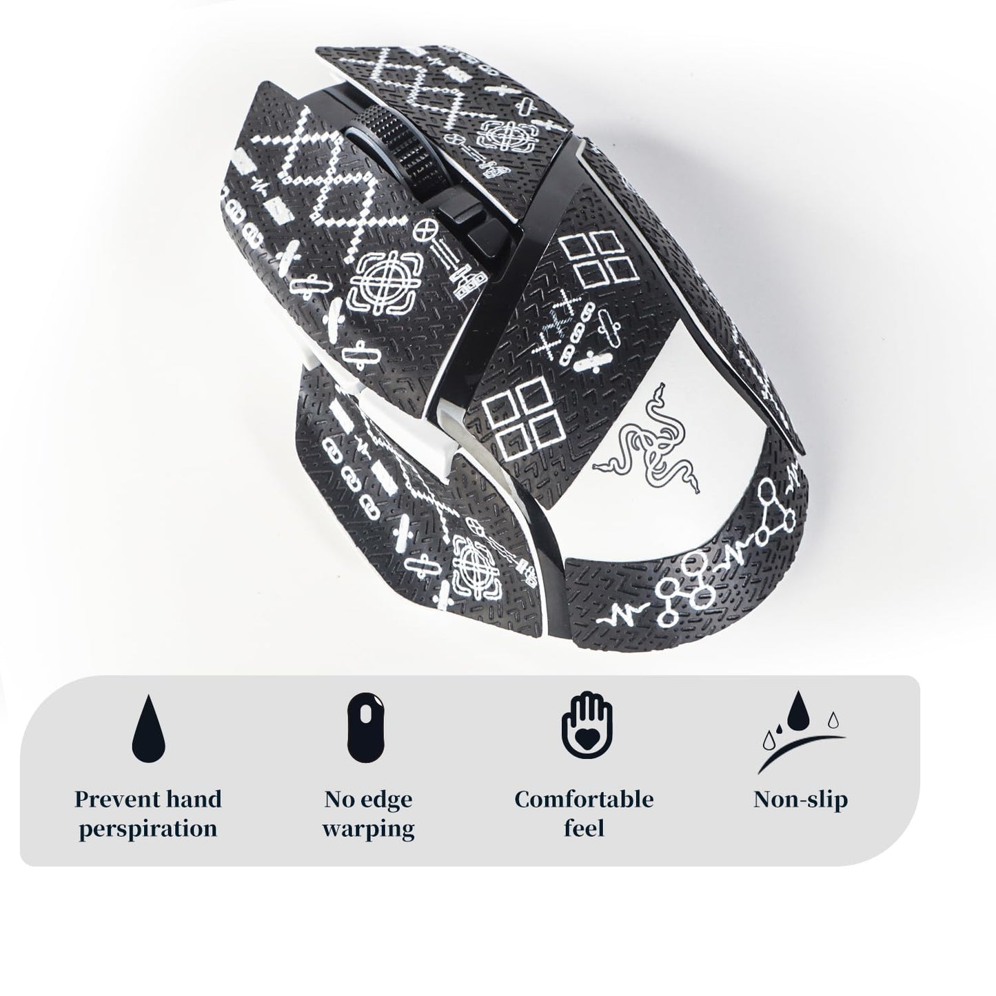 immoenuc Mouse Grip Tape for Razer Basilisk V3/V3 Pro - Anti Slip, Self-Adhesive, Sweat-Resistant, Black