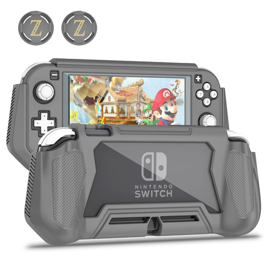 Kailfee Switch Lite Case - Protective Hand Grip with TPU, PC Screen Protector, 2 Thumb Caps - Gray