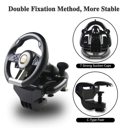 PXN Racing Wheel, PXN-V3II 180° Steering Wheel with Pedal, Universal USB, Compatible with PC, PS4, Xbox - Black