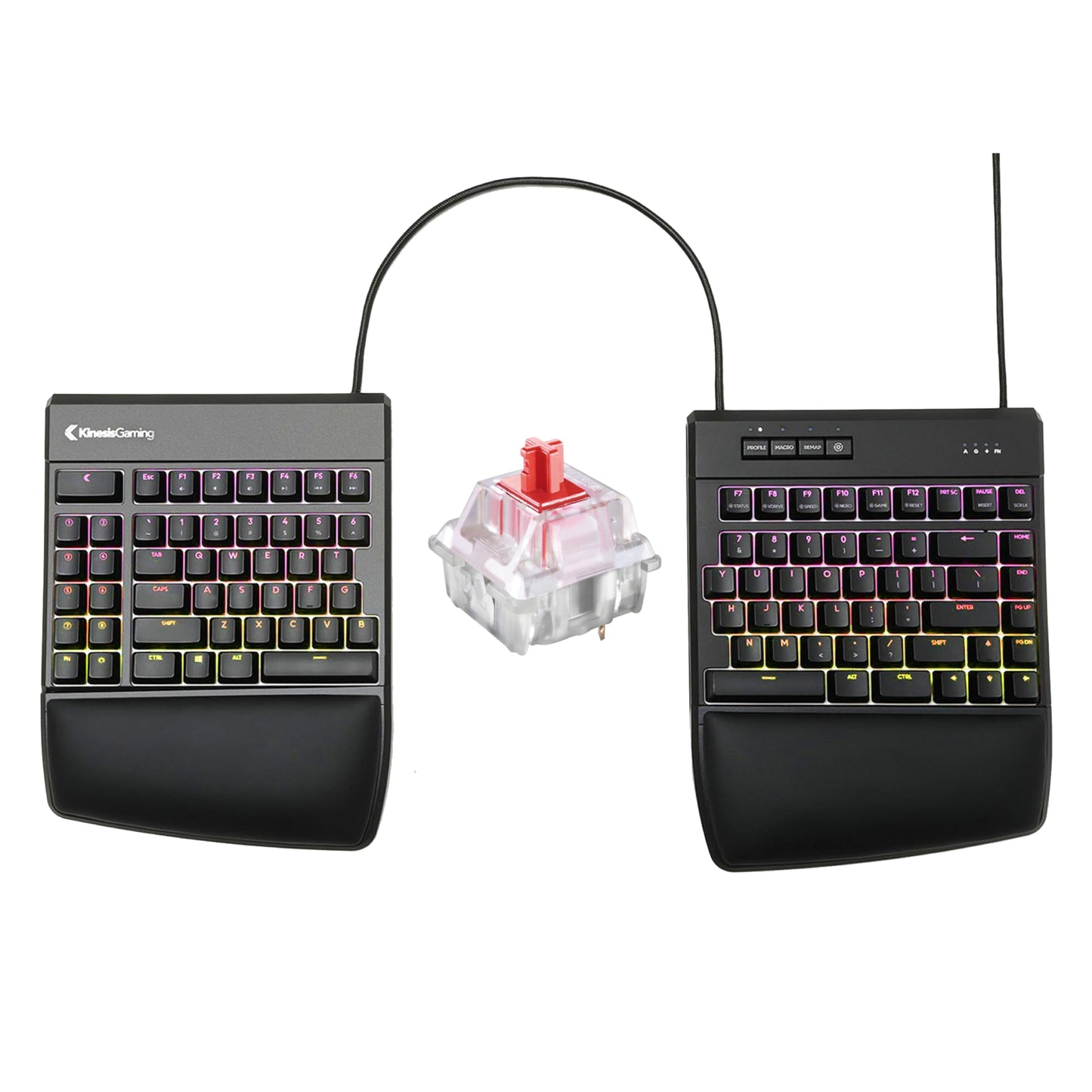 KINESIS Gaming Freestyle Edge RGB Mechanical Keyboard | Cherry MX Red | Ergonomic TKL | Detachable Palm Support | Model KB975-RED