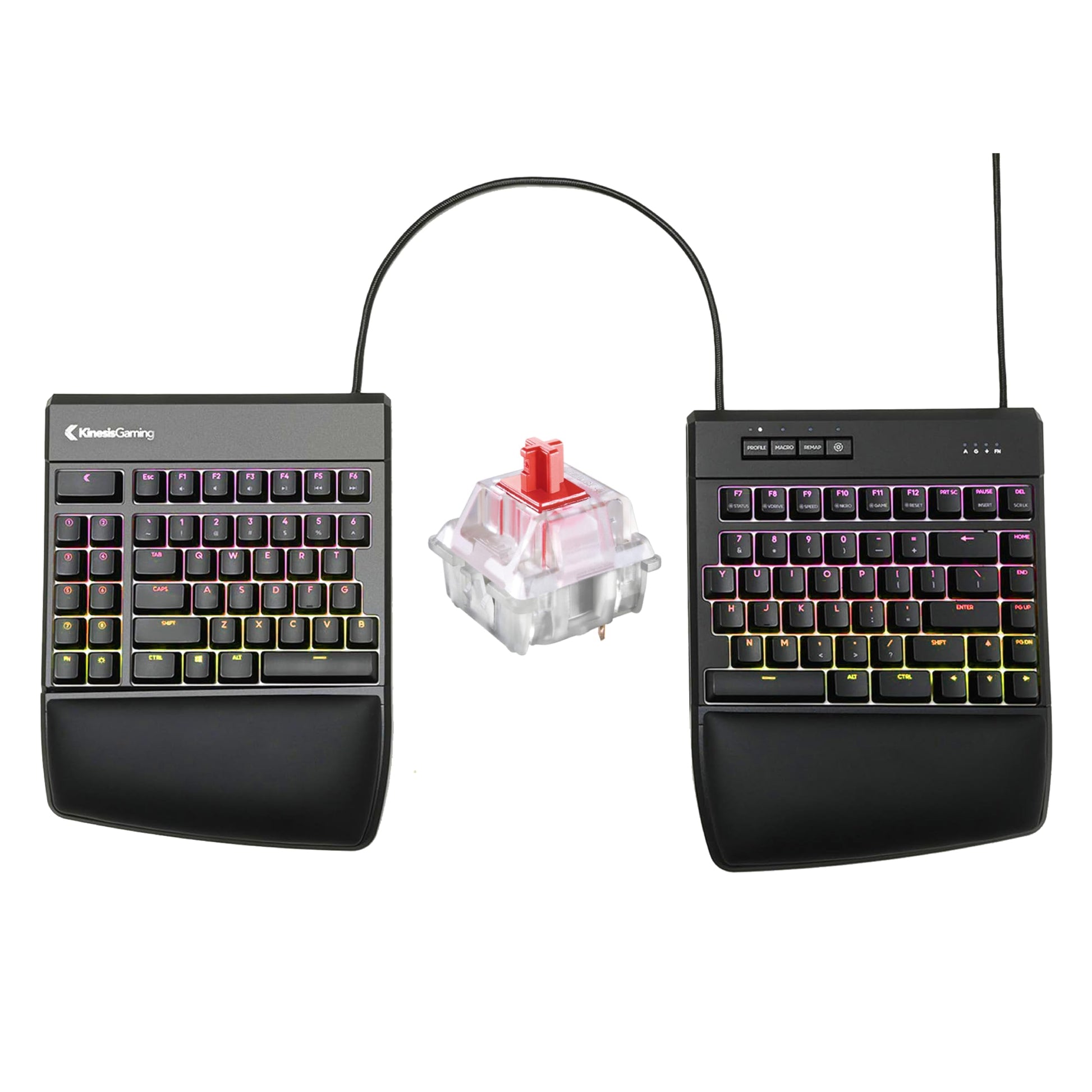 KINESIS Gaming Freestyle Edge RGB Mechanical Keyboard | Cherry MX Red | Ergonomic TKL | Detachable Palm Support | Model KB975-RED