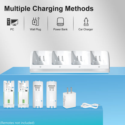NATNO 4-in-1 Wii/Wii U Charging Station with 4 Rechargeable 2800mAh Batteries, Black