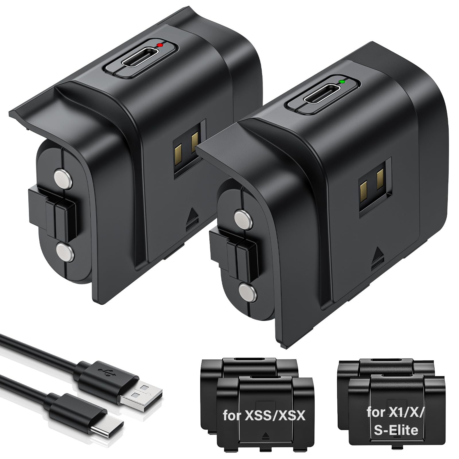 Rechargeable Controller Battery Pack for Xbox 2x4800mWh(2000mAh) Batteries Pack with USB-C Charging Cable for Xbox Series S|X/Xbox One S/One X/One Elite Remote Play and Charge Kit with 4 Cover(2 Pack)