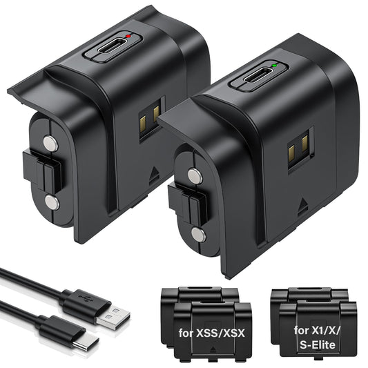 Rechargeable Controller Battery Pack for Xbox 2x4800mWh(2000mAh) Batteries Pack with USB-C Charging Cable for Xbox Series S|X/Xbox One S/One X/One Elite Remote Play and Charge Kit with 4 Cover(2 Pack)