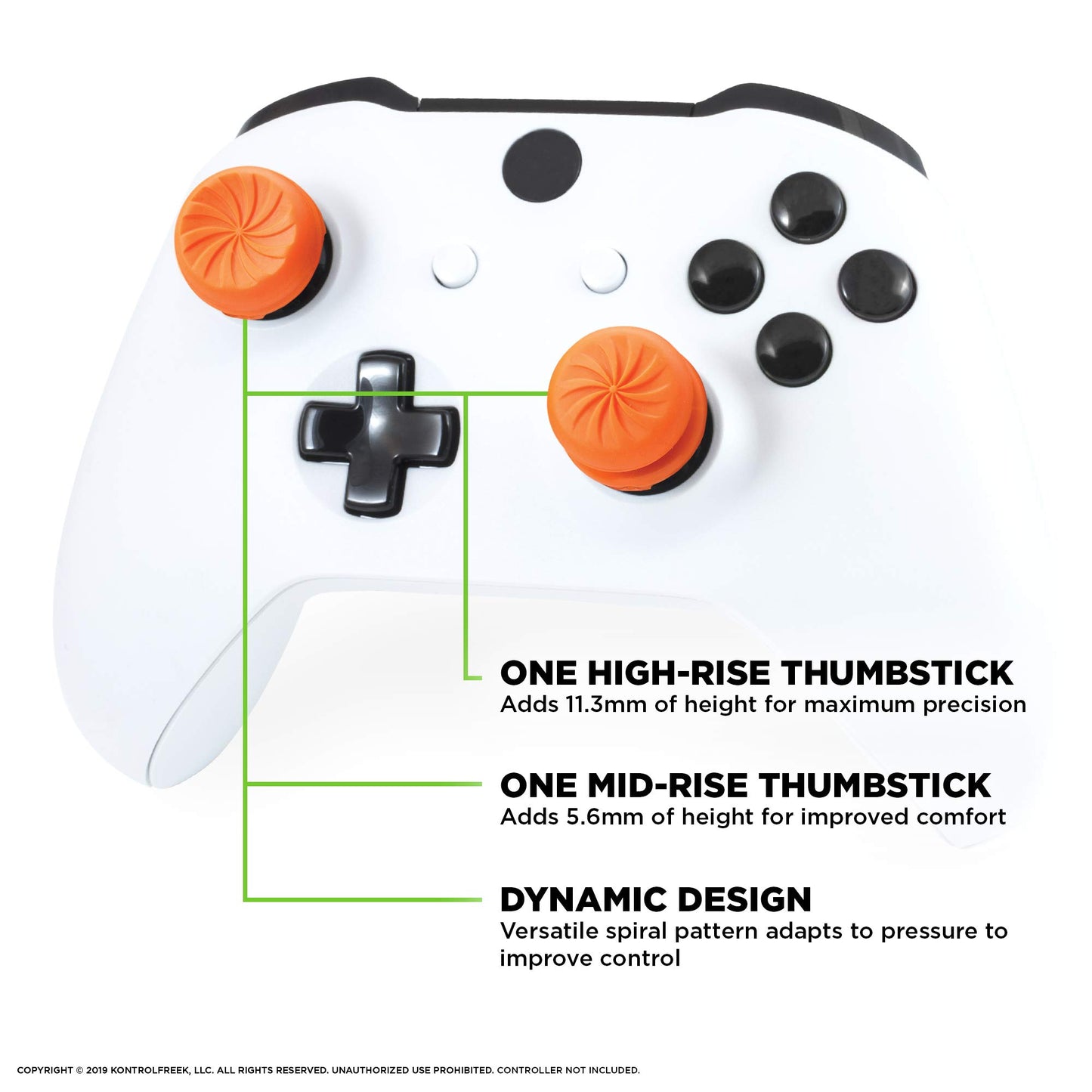 KontrolFreek FPS Freek Vortex Performance Thumbsticks for Xbox One/Series X - 1 High-Rise Convex, 1 Mid-Rise Concave, Orange