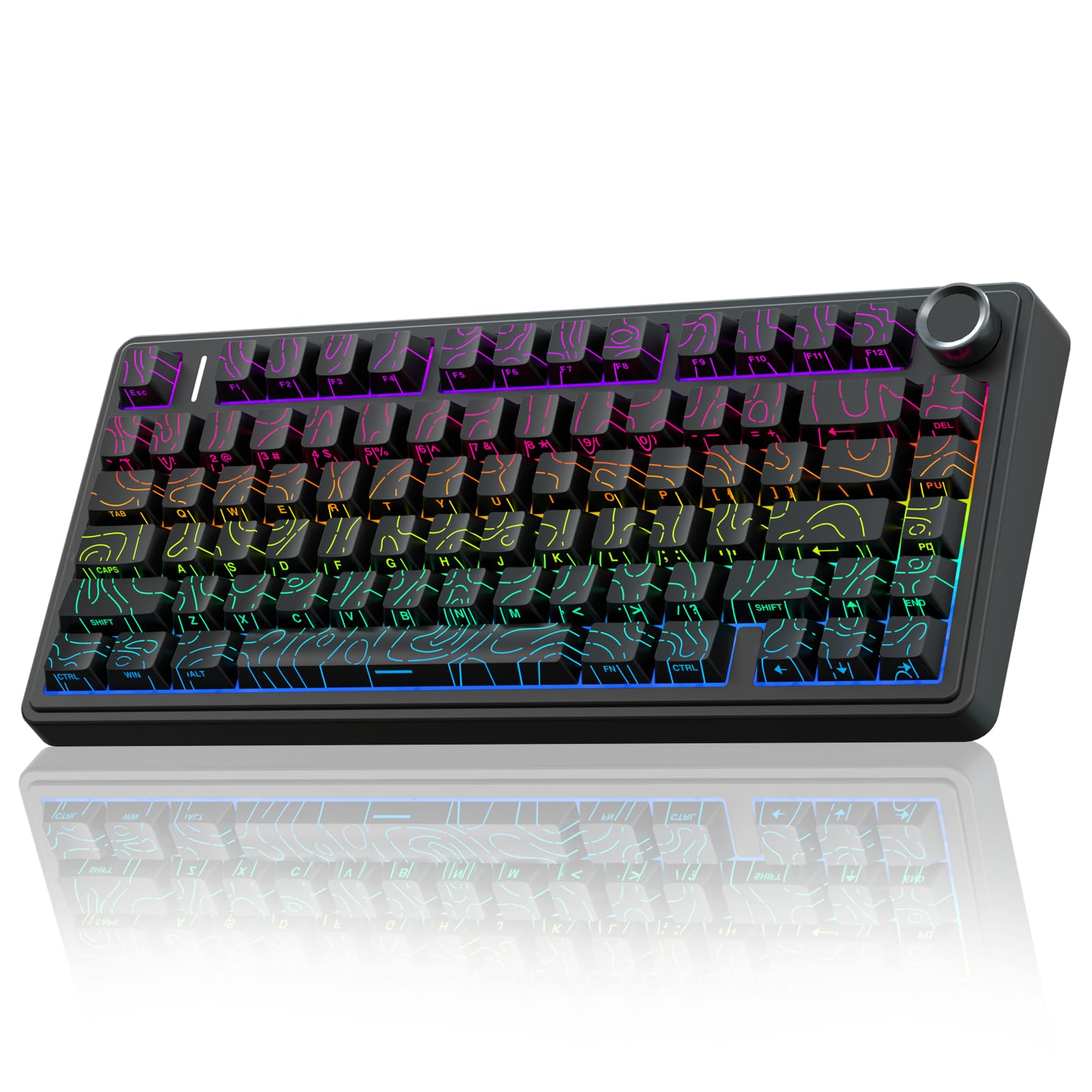 AULA F75 Pro Wireless Mechanical Keyboard with Knob 75% Hot Swappable Custom Gaming Keyboards RGB Backlit Pre-lubed Switches Side Printed PBT Keycaps Creamy Sounding Computer Keyboard  Line Black