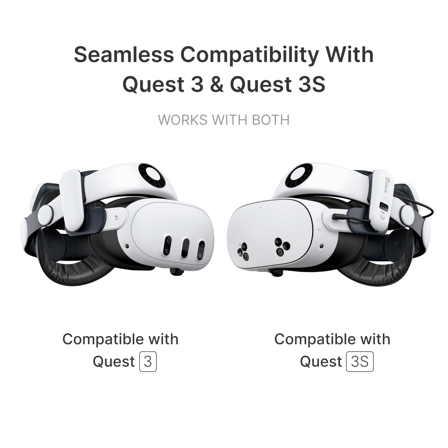 BOBOVR S3 Pro Battery Strap with Air Cooling & 10000mAh Hot-Swappable Battery for Meta Quest 3 - White