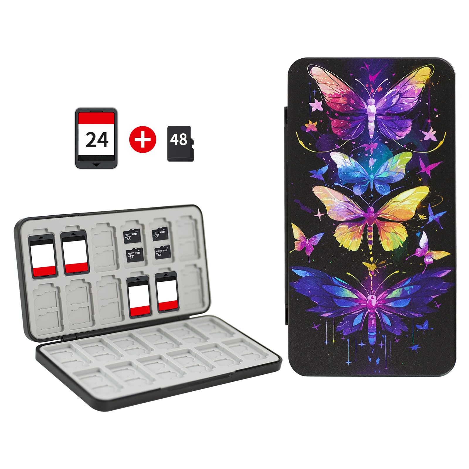 FlyingMage 24 Switch Game Card Case for Nintendo Switch 2/OLED/Lite  Cute Switch Game Holder Cartridge Case for 24 Slots Game Card and 48 SD Card Storage  Switch 2 Compact Card Holder  Butterfly