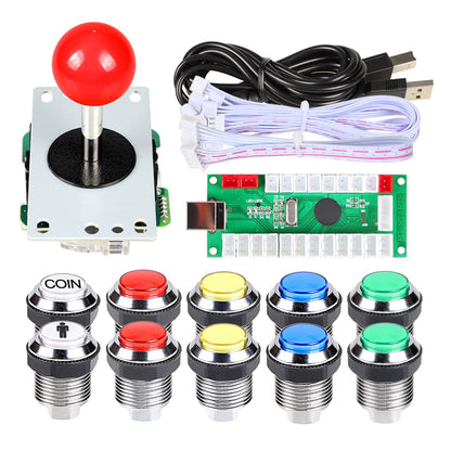 EG STARTS Arcade DIY Kit - USB Encoder, 8-Way Joystick, Chrome LED Push Buttons for Raspberry Pi 2/3/3B - Silver, Model DS-G0FZ-L