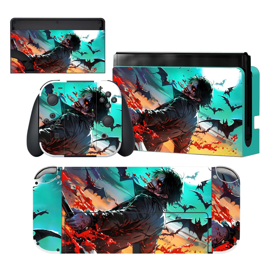 PlayVital for Nintendo Switch OLED Skins Full Set - No-Residue Protective Vinyl Decal Wrap Sticker for Switch OLED Console  Dock  Joycon & Hand Grips - Bats Zombie