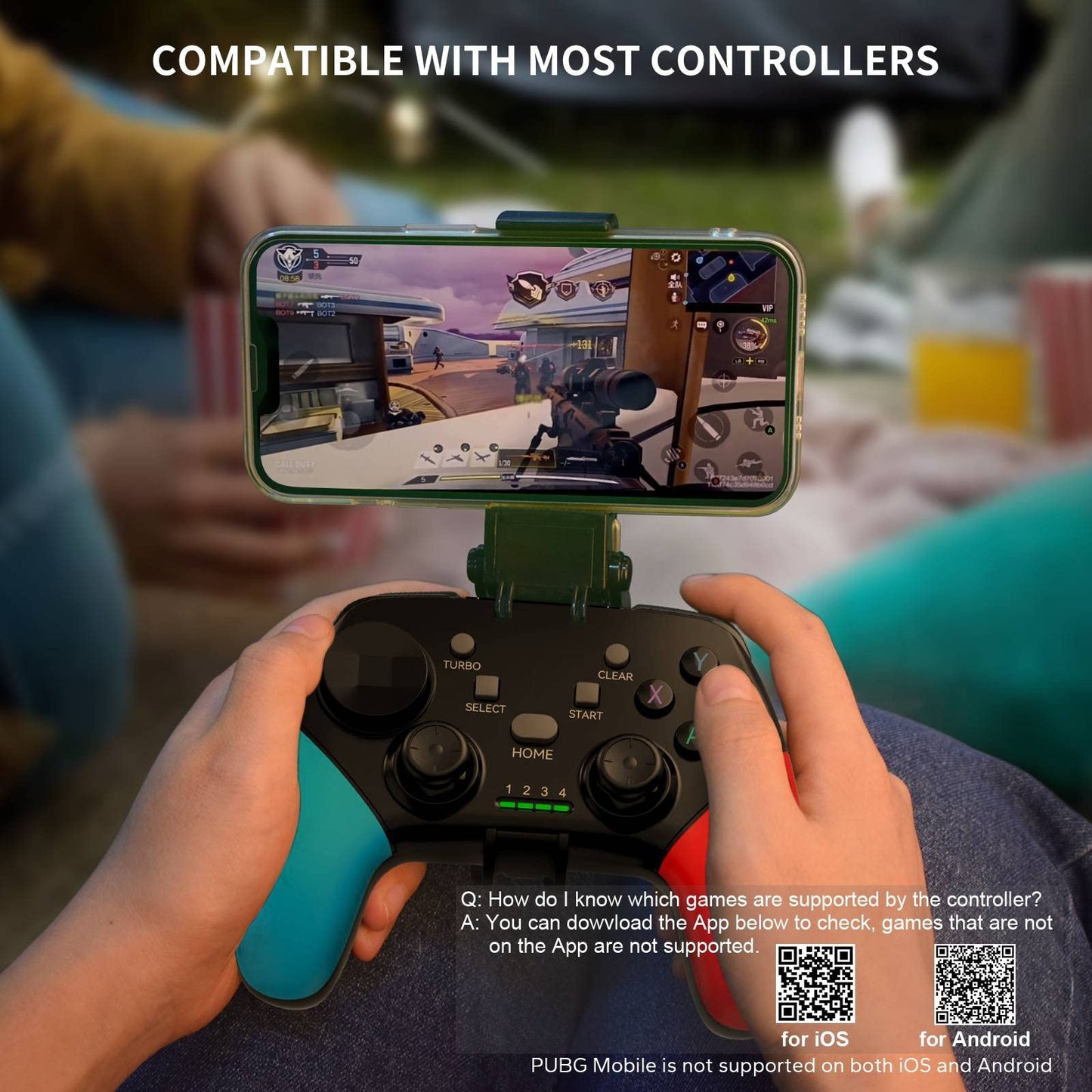 arVin Game Controller - Wireless Joystick for iPhone/Android/PC - Turbo, Red & Blue Color, Compatible with Call of Duty, Apex
