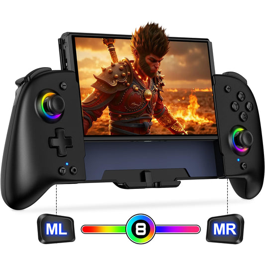 Gammeefy Switch Controllers  Wireless Switch Controller for Nintendo Switch/OLED Controller  Ergonomic Full Size Grip with 9 Lights Color  One Piece Joypad for Users Who Prefer Handheld Mode